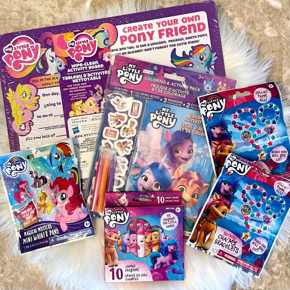 MLP Activity Pack, Activity Board, Crayons, Mystery Bracelets & Walker Pony Lot
